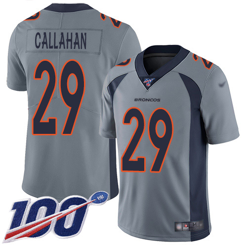 Men Denver Broncos #29 Bryce Callahan Limited Silver Inverted Legend 100th Season Football NFL Jersey
